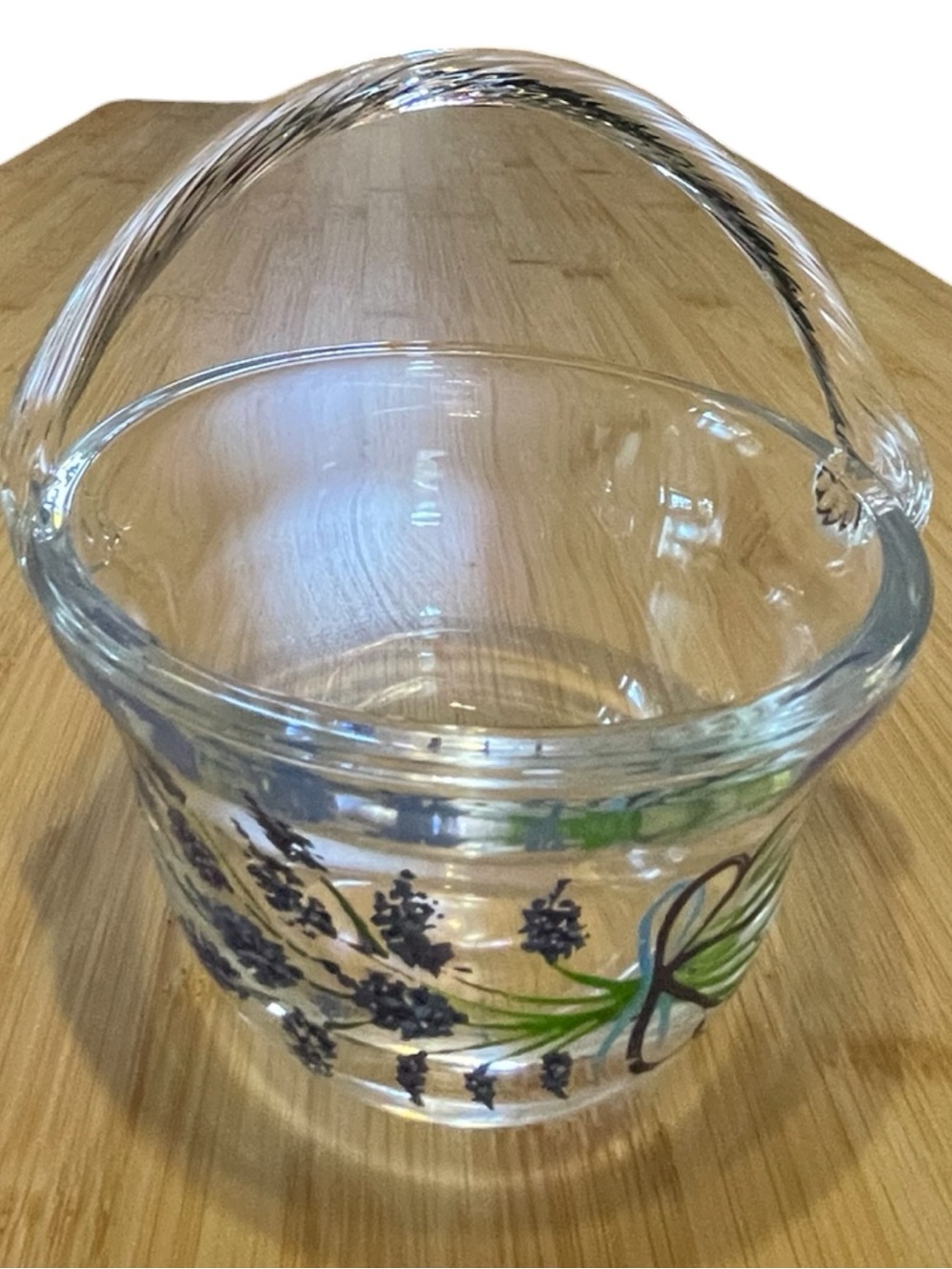 Hand  painted small glass basket, vintage from Romania